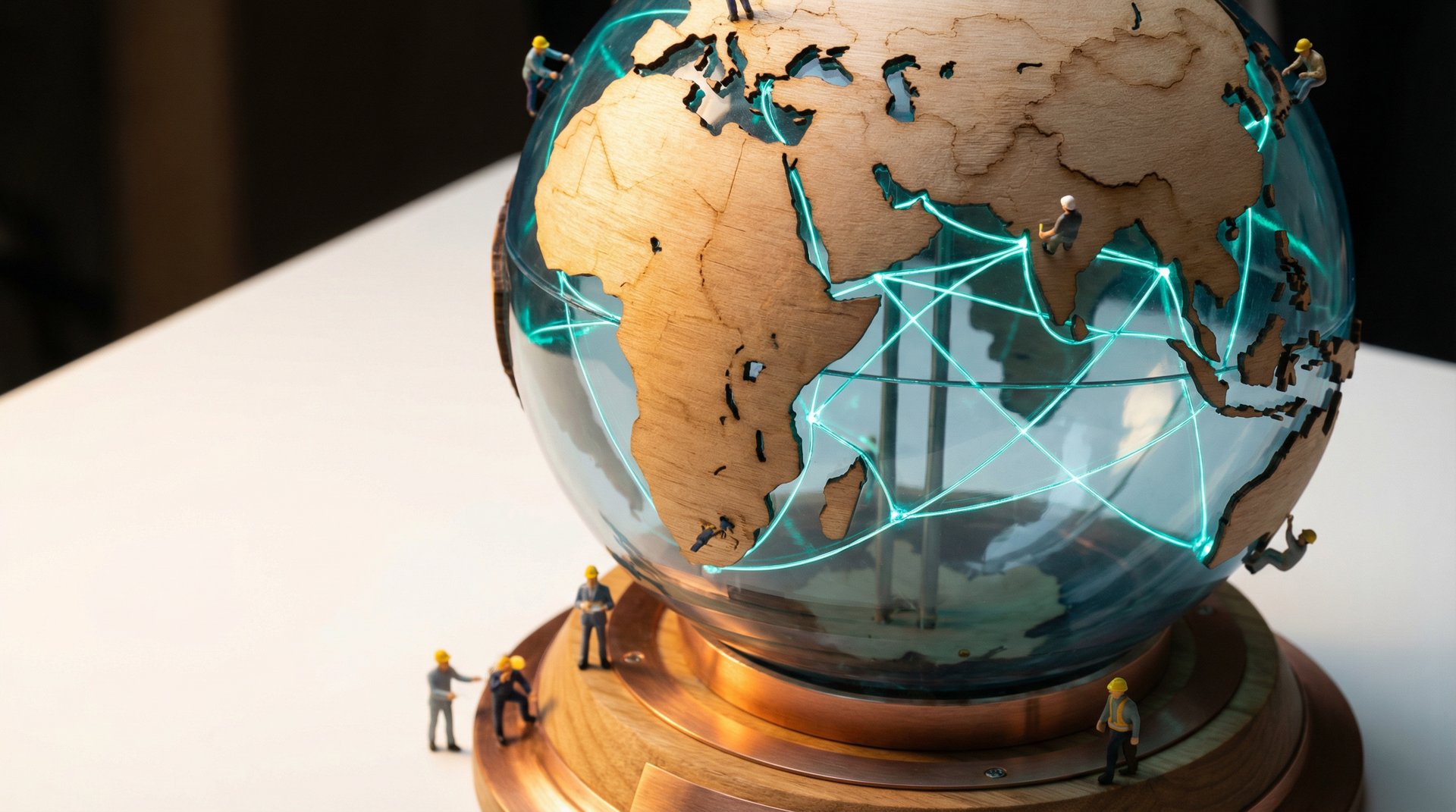 Miniature globe diorama representing global energy data network
